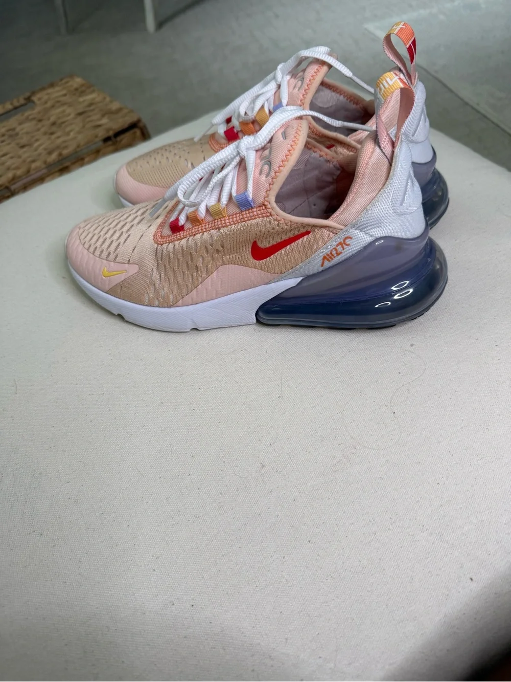 Nike Womens Air Max 270 Peach Pink with Purple and Red Accents